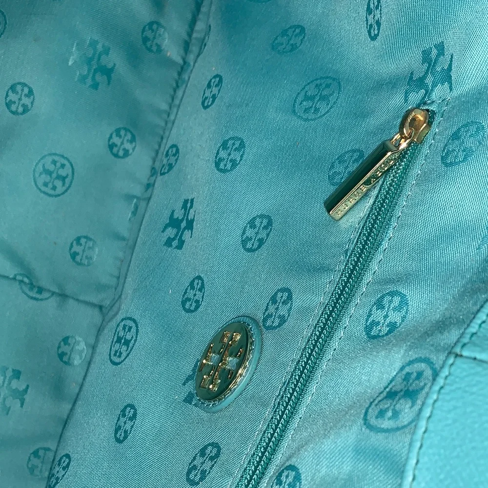 Tory Burch Turquoise/Gold Leather Tote